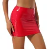 Rokken Dames glanzend lakleer minirok effen kleur elastische tailleband potlood voor clubmuziekfestival