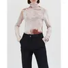 Damen T-Shirts 2023 Herbst dünne Frauen High Neck Bottoming Slim Marmor gedruckt Stretch Top