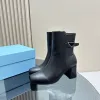 Triangle-plaque logo boots black Tronchetti 65mm calf leather ankle booties high block heels Side zip square toe boot designers women's fashion shoes factory shoes