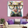 Modernes abstraktes Ölgemälde auf Leinwand, Kopie mit Brille, Schwein, Tier, Wandkunst, Foto zum Bild, handgefertigt, für Kinderzimmer, Heimdekoration, Weihnachtsgeschenke