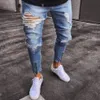Męskie dżinsy Slim Fit Rippee Men Streetwear Zakotwórcze chłodne dżinsowe joggery kolanowe Otwory umyte zniszczone spodnie z zamkiem błyskawicznym256U