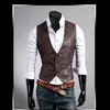 2020 Nuovi Uomini di Vestito di Pelle Gilet Autunno Primavera Stile di Moda Giacca Senza Maniche Casual Marrone Nero Gilet da Uomo Slim PU293l