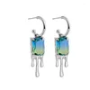 Boucles d'oreilles princesse en cristal bleu vert, couleur argent, Zircon de lave, breloque pour femmes et filles, bijoux d'oreille, cadeaux