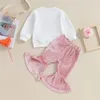 Set di abbigliamento Bambino Neonata 2 pezzi Abiti per San Valentino Felpa grafica a maniche lunghe Pantaloni a zampa di velluto Set di vestiti autunnali 231031