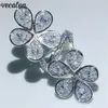 Vecalon Big Flower Ring 925 Sterling Silver Water Drop Diamond Reagement Wedding Pierścienie dla kobiet biżuteria palca 319m