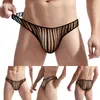 Underpants Sexy Men's Striped Mesh Sheer Transparent Underwear Thong Bulge Pouch Briefs Boxer Shorts And Panties