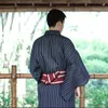 Ethnische Kleidung Gestreifte Männer Japanische Traditionelle Samurai-Kostüme Männliche formelle Kleidung Kimono-Bademantel-Set Cosplay Bühnenshow-Kleider