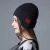 Berets Chapéu de música de inverno com fone de ouvido compatível com Bluetooth Gorro de malha grossa para proteção de ouvido à prova de vento