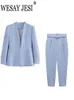 Kvinnors tvåbitar byxor Wesay Jesi Traf Women's Office Suit Fashion Blazer Pantsuit Simple Solid Color Suit Collar Long Sleeve Coat Trousers Set 231030