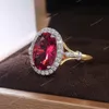 Hermosas mujeres anillos de dedo para fiesta de boda Oval rojo CZ diseño de dos tonos regalos de cumpleaños nobles joyería de moda elegante para mujer joyería de modaAnillos Accesorios de joyería