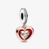 Charms 925 argent Sterling bicolore coeur radieux balancent breloques ajustement Original européen bracelet à breloques mode femmes mariage Engagem299N