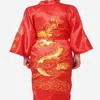 Traditionell broderi drake kimono yukata badklänning marinblå kinesiska män silk satin mantel casual man hem slitage nattklänning221n