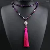 Ensemble de collier et boucles d'oreilles en pierre d'agate violette de 6 mm, 108 perles, colliers, bracelet, méditation, yoga, bénédiction, bijoux, chapelet pour femmes et hommes