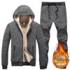 Winter Mannen Set Warme Dikke Capuchon Broek 2PC Sets Mannen Lam kasjmier Hoodies Rits Trainingspak Man Sport Pak plus size249N