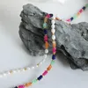 Collier ras du cou ALLME Boho en verre coloré, pierre naturelle, perles d'eau douce, colliers de perles pour femmes, acier titane plaqué or 18 carats PVD