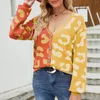 Women's Sweaters Autumn Winter Pink Leopard Print Cardigan Women Knitted Sweater V-Neck Female 2023 Colorblock Casual Button Coat Knit