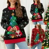 Suéter feminino outono e inverno quente estilo europeu americano em torno do pescoço manga comprida árvore de natal suéter jacquard