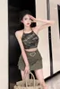 Work Dresses American Style Girl Suit Women's Summer Halter Neck Sexy Tank Top High Waist Wrapped Hip Skirt Two-piece Set Female Clothes