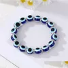 Urok bransoletki 8 mm 10 mm Blue Evil Eye Bransoletka Turcja Oczy życzenia ręcznie robione damskie żywice z koraliki Brzeczenie Elastyczne bransoletki Biżuteria DEL DH3D2