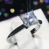 Klasik Lüks Gerçek Katı 925 Sterling Gümüş Yüzük 2ct Prenses-Cut Sona Diamond Düğün Mücevher Halkaları Kadınlar için Nişan 5263V