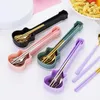 Dinnerware Sets Portable 304 Stainless Steel Cutlery Suit With Guitar Storage Box Chopstick Fork Spoon Knife Children Adult Travel Tableware