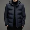 Мужские пуховые парки Высококачественная модная мужская пуховая куртка со съемной шапкой 2023, зимняя деловая повседневная утолщенная теплая хлопковая ветрозащитная куртка с капюшоном 231030