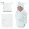 Blankets Q81A Infant Swaddle Blanket & Hat Wrap Towel Set Baby Boys Girls Bath Accs
