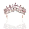 Corona barroca de tiara nupcial de cristal rosa dorado rosa con peine desfile de graduación velo de diamantes de imitación tiara diadema accesorios para el cabello de boda Y198a