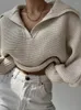 Kobiety Sweters Sailor Kołnierz Krótki sweter zimowy lucie Latarn Modna luźna skocznia na dzianiny 2023 Solid Streetwear
