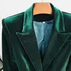 Frauen Zwei Stück Hosen Blazer Anzug Frauen Set Samt Lila Grün 2023 Frühling Eine Taste Jacke Flare Büro Weibliche