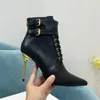 2023-New black Calfskin pointed toe Stiletto Buckle Ankle boots Lace-Up Ankle zip Boots 10.5cm women' luxury designer Dress Evening Fashion Size 35-41