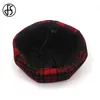 Berets FS Vintage Winter Plaid Beret Hats for Women Wool Blend Octagonal Caps Autumn Fashion Casual Artist Cap Black Gray Red Khaki 231031