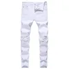 Godlikeu White Mens Jeans rippade nödställda svart mager denim hiphop -knappen stretch pants3167