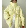 Women's Down Parkas Winter Hooded Warm Jacket Women Cotton Coat Irregular Fluffy Bubble Drawcord Waist Outwear yellow green white blue 231030