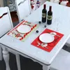 Table Cloth Christmas Printed Place Mat Pad Placemat Cup Gnome Elk Tree Coffee Tea Doily Kitchen Decoration