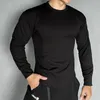 T-shirt da uomo 2023 Solid Girocollo Training Tee Moda Uomo Traspirante Manica lunga Pullover Camicia Casual Sport Uomo Tops di base