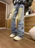 Erkek kot houzhou bootcut kot pantolon pantolon pantolon hip hop sıkıntılı denim kargo pantolon erkek alçak bel rahat Japon sokak giysisi cep 231031