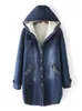 Women's Trench Coats Autumn Winter Women Fashion Vintage Thick Warm Denim Cotton Coat Hooded Single Breasted Long Jacket