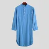 Mäns Sleepwear 2023 Stand Collar Muslim Nightgown Home Wear Long Sleeve Pocket Buttons Down Solid Color Sleep Robe Leisure