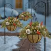 Decoratieve bloemen QWE123 Vrolijk kerstfeest Hangende mandslinger met LED-gloeiende lichten Frosted Bessen Tuin Home Party Festival Front