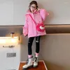 Casaco de inverno coreano crianças menina jaqueta de algodão engrossar lavagem livre adolescente urso de desenho animado com capuz outwear júnior parka