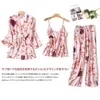 QWeek Home Wear Pajama Woman Winter Cotton Pijamasセクシーな夏の女性パジャマフェムスリープウェアルーズ3ピースセット20111236D