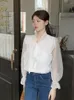 Women's Blouses French Chic Spring Autumn Women Sweet Blouse V Neck Bow White Apricot Loose Shirt Long Sleeve Feminine Ladies' Blusas