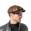 ベレー帽の帽子の男性冬100％本物の革温かい帽子男性ベレットペインターボイナカウハイドオクタゴンカスケット高品質のストリートウェア231030