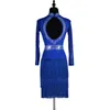 Scen Wear Latin Competition Dance Kjol 2023 Professional Rumba Samba Dancing Women Long Sleeve Tassel Dress