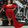 Plus size lantejoulas vermelho vestido de baile com trem na altura do joelho preto meninas vestido de noite africano manga curta cocktail vestidos de festa de aniversário brilhante vestidos de gala