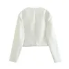 Ternos femininos branco blazer feminino 2023 roupas botão dourado em torno do pescoço curto casaco outerwear senhora do escritório superior wear