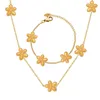 Halskette Ohrringe Set Trendy Minimal Temperament Kupfer plattiert 18K Gold Blumen Armband Halsketten für Damen Mädchen Geschenk Schmuck Großhandel