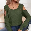 Maglioni da donna Autunno ritagliato Pullover lavorato a maglia con spalle fredde da donna Vestibilità ampia Manica lunga Bottone casual Primavera O Collo Solido