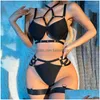 Conjuntos de sutiãs 2023 Nightclub Sexy Girl Binding Craft Fun Underwear Set Crotchless Malha Pijama Bodysuit Lingerie Drop Delivery Vestuário Wo Dhkyl